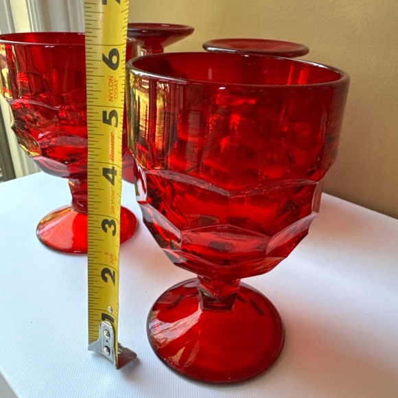 Viking Glass Georgian Ruby Red Honeycomb 110z. Goblets, 5.75”, set of 4